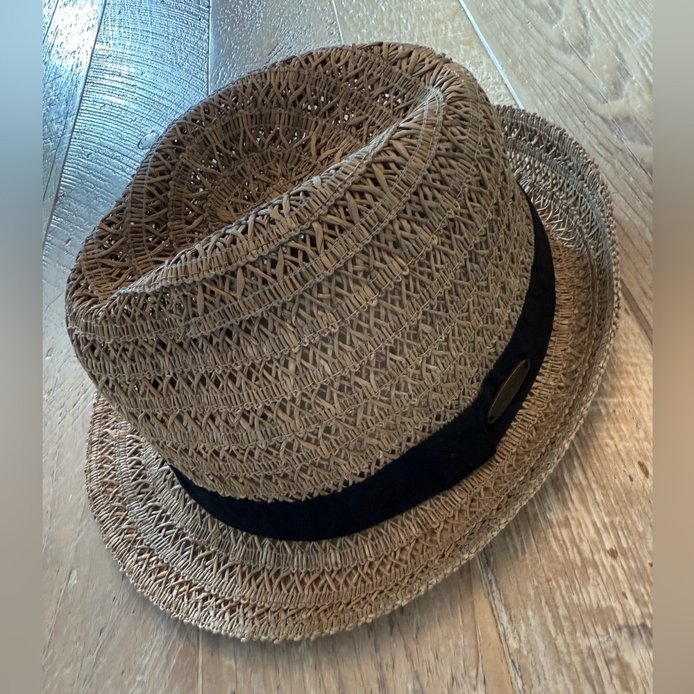 Panama Jack Woven Straw Fedora with Black Band Unisex L/XL
